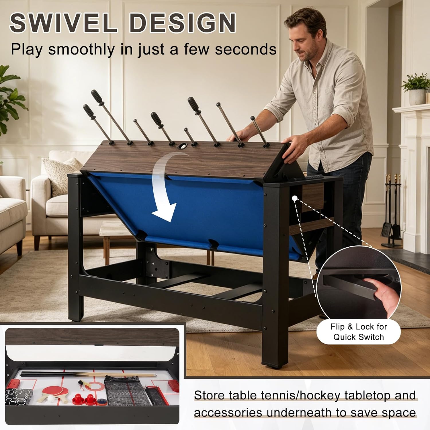 54" 4-in-1 Swivel Multi-Game Table -Combo Game Table Set for Kids, Adults - Indoor and Outdoor Arcade Sports Table