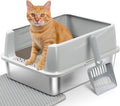 Stainless Steel Litter Box with Lid, Metal Litter Box High Sides, Low Entry Litter Boxes with Scoop and