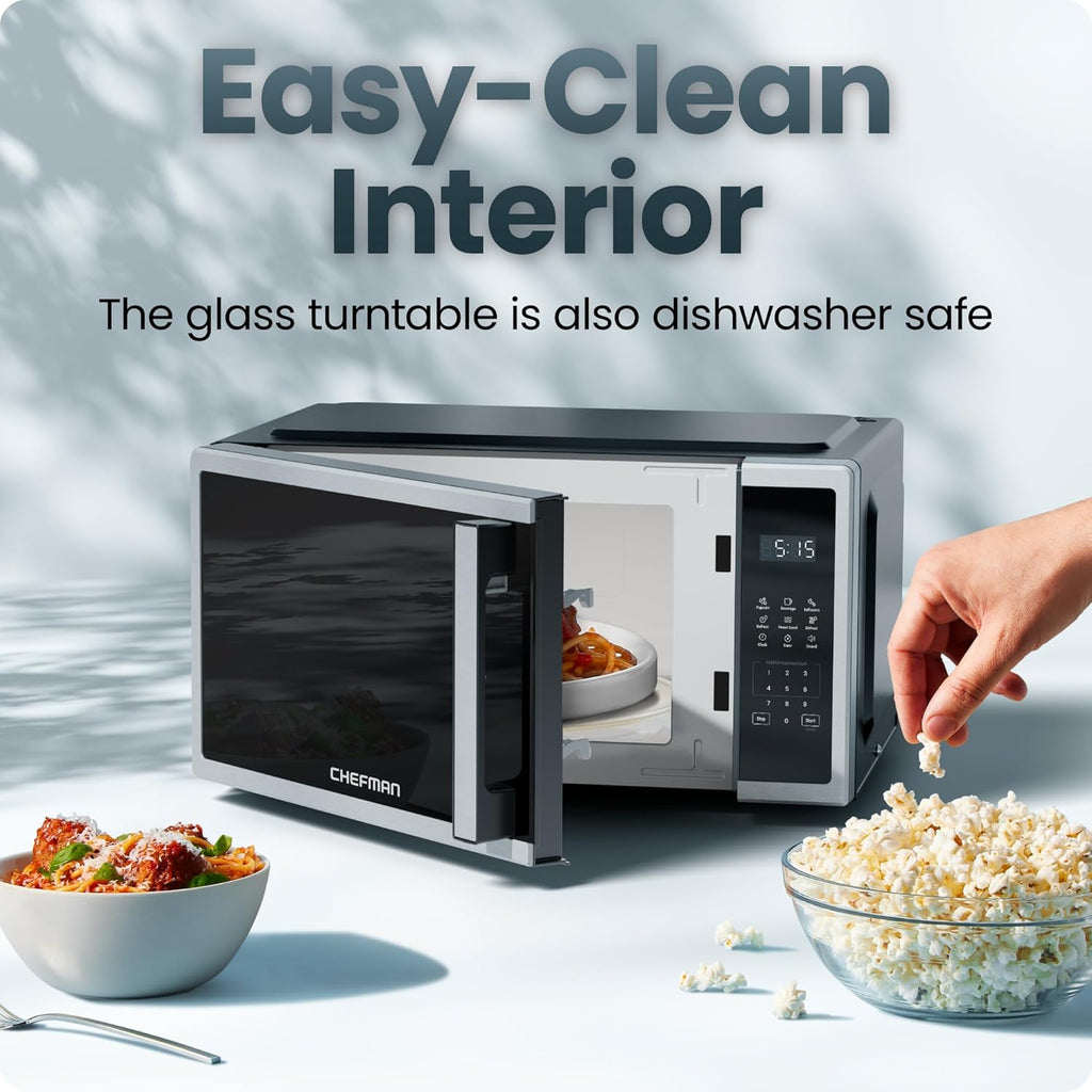 Compact Countertop Microwave, 0.7 Cu Ft, 700W, Stainless | 10 Power Levels, 3 One-Touch Presets, +30 Second Button