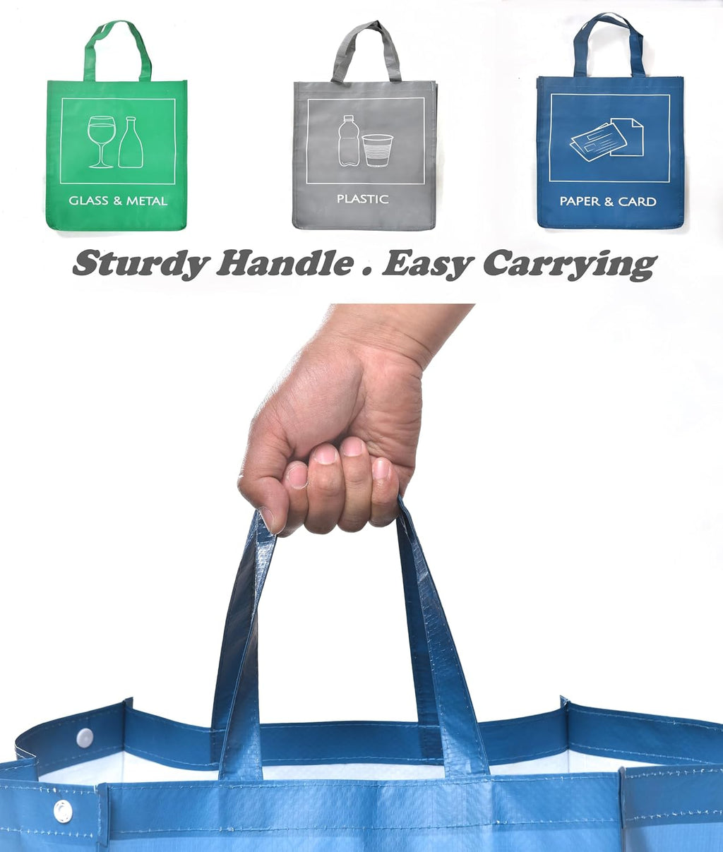Reusable Recycle Bags, 3-Piece Separate Recycling Bin Set for Home, Kitchen, and Office - Waterproof Recyclable Waste
