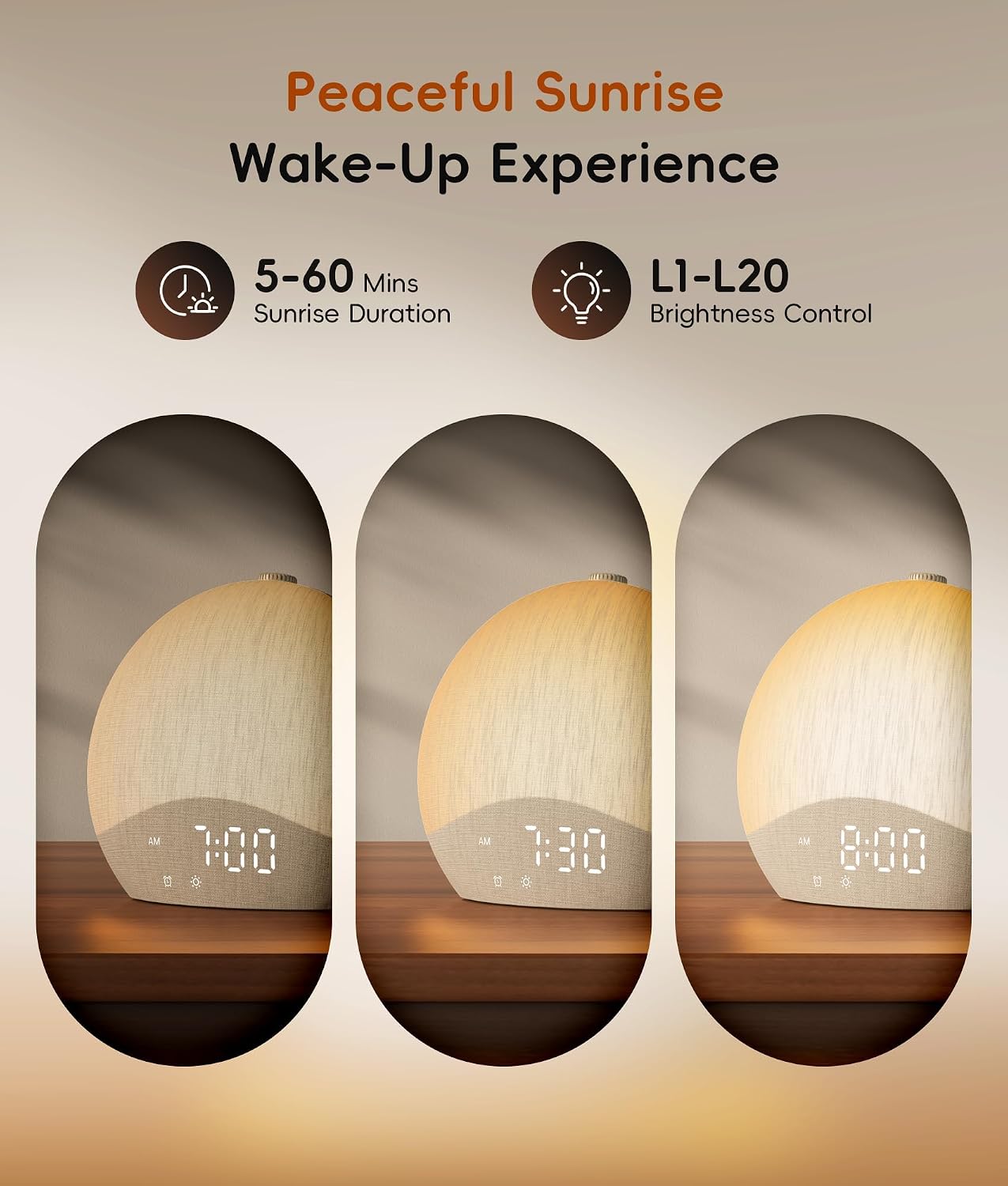 Sunrise Alarm Clock, White Noise Machine, Sound Machine for Bedroom | Wake Up Light with BT Speaker, 26 Sleep Sounds