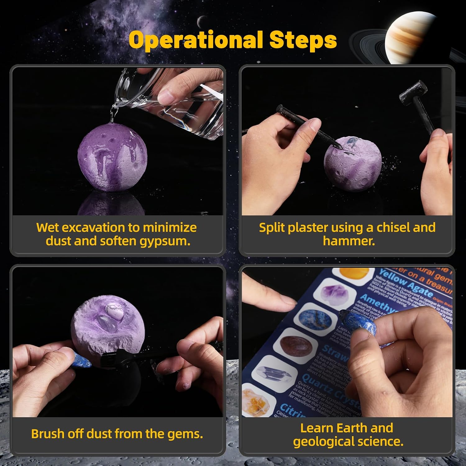 Gemstones Dig Kit, Science Kit for Kids, Dig up 15 Real Gems & Explore Solar System, STEM Educational Mining Space