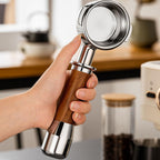 Solid Wood Portafilter Handle, Stainless Steel Replacement with Rounded