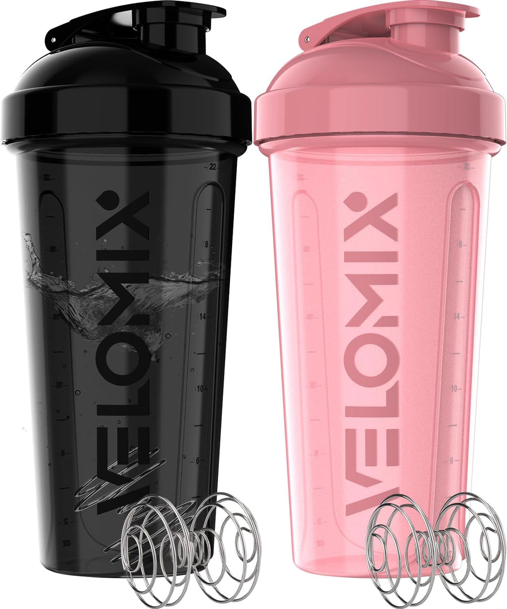 2 Pack 28oz Protein Shaker Bottle for Protein Mixes, Pink/Black | 2x Wire Whisk, Leak Proof Shaker Cups for Protein