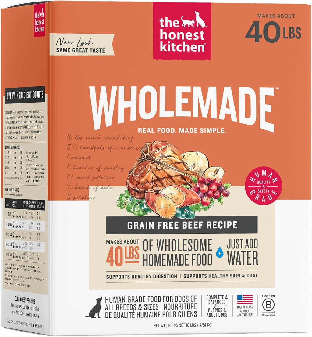 Wholemade Grain Free Beef Recipe, Human Grade Dehydrated Dog Food, Just Add Water, Supports Healthy Digestion, Skin &