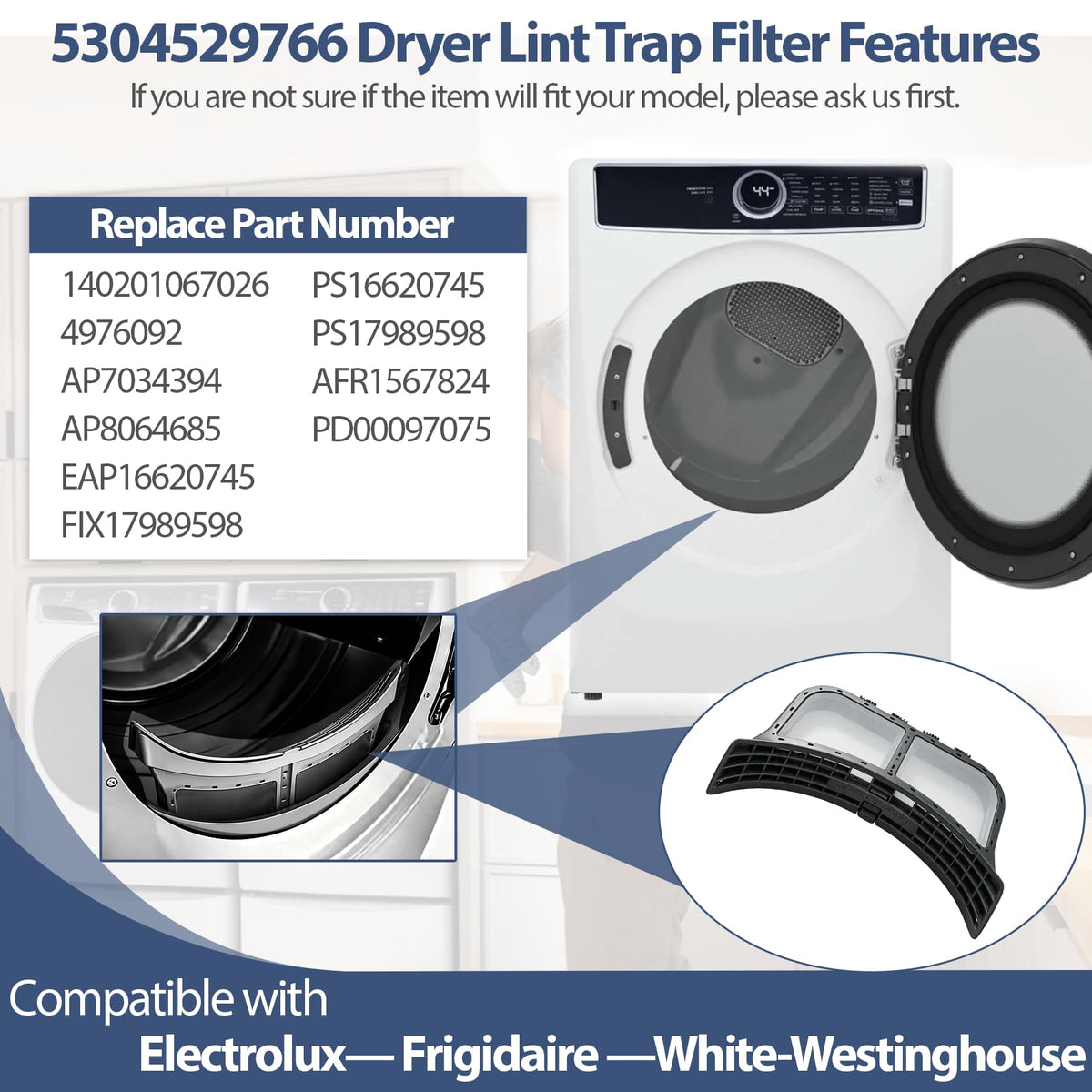 5304529766 Lint Filter Assembly Compatible with electrolux ELFE7637AT0