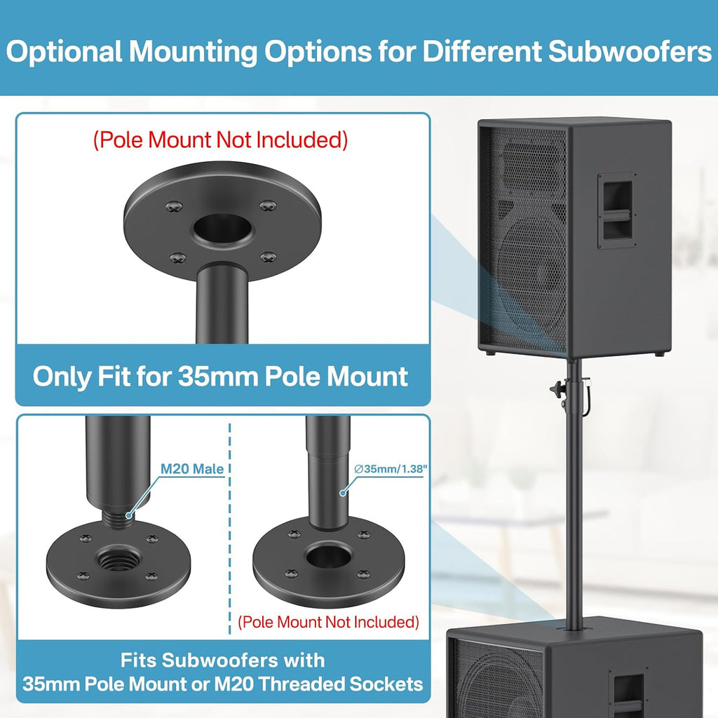 Speaker Pole Fits M20 Thread and 35mm Subwoofer Pole Mount, 1 Pack | 36"-44" Height Adjustable With Tool-Free Knob