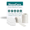 Cloth Medical Tape Waterproof, 4 Rolls x 1 inch + 10pc Gauze Pads | Hypoallergenic Surgical Tape For Wound Care