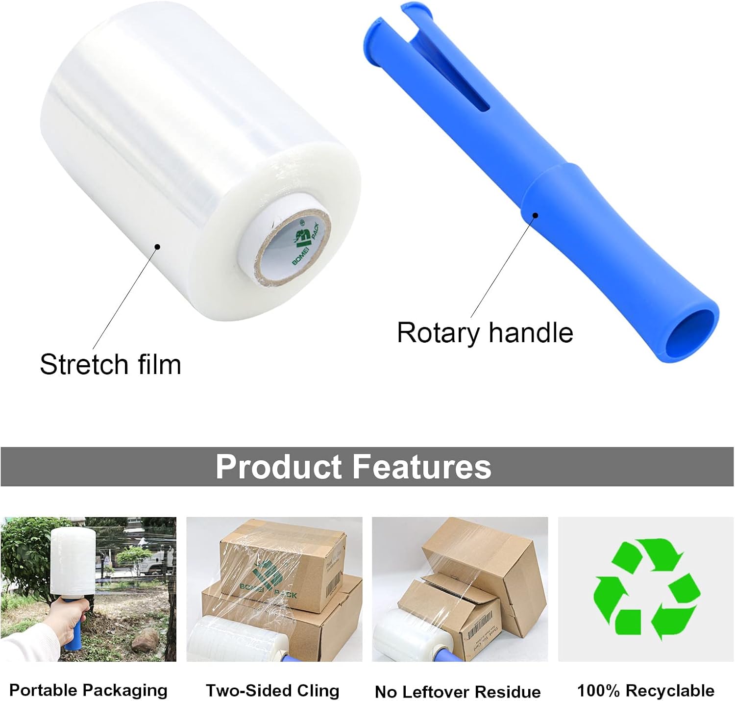 Mini Clear Industrial Stretch Wrap Film 5" x 1000ft 4 Pack with Handle, 80 Gauge Thick Cling Plastic Wrap for Moving