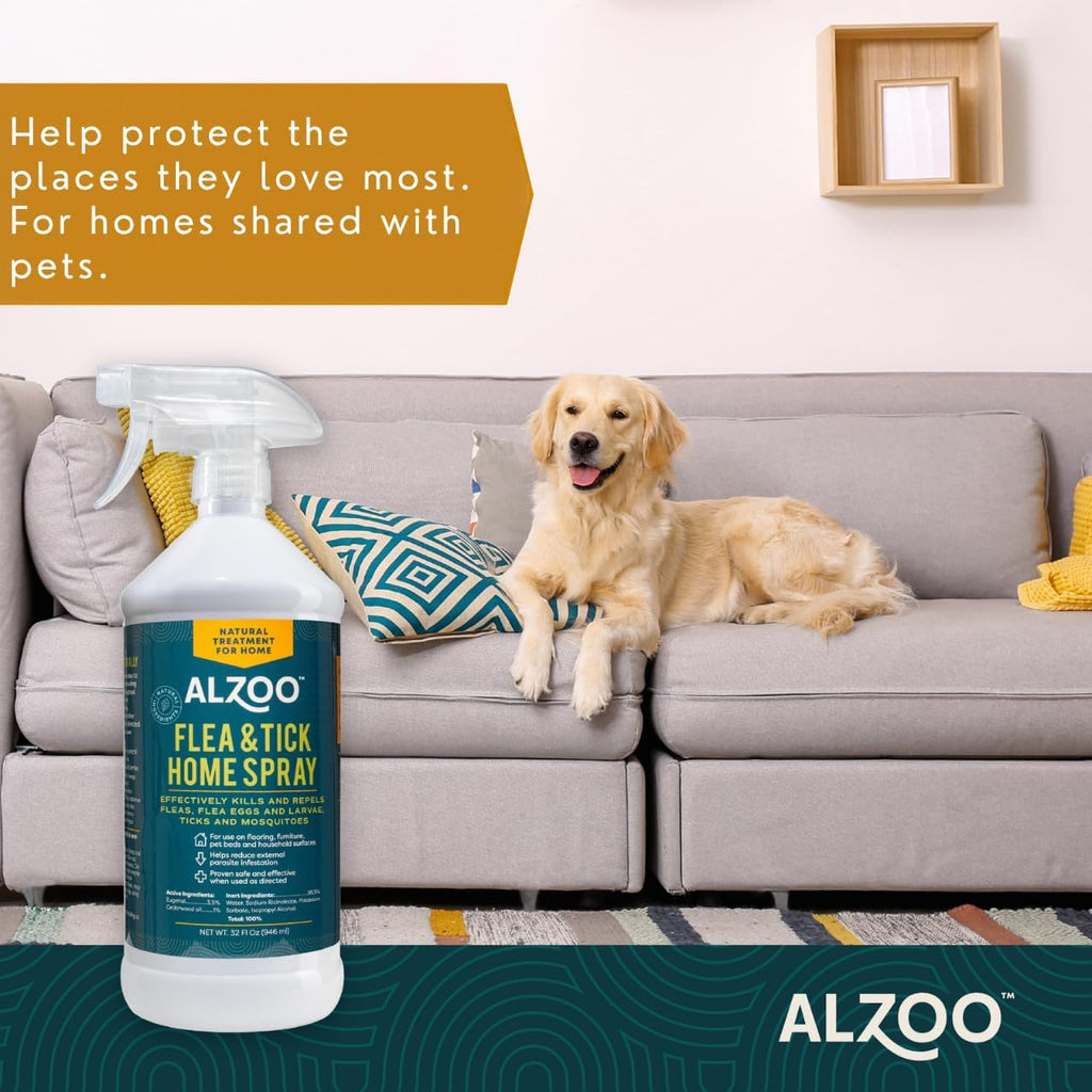 Natural Flea & Tick Home Spray, Helps Eliminate and Repel Pests, Use on Flooring, Furniture, Pet Beds, Plant-Based