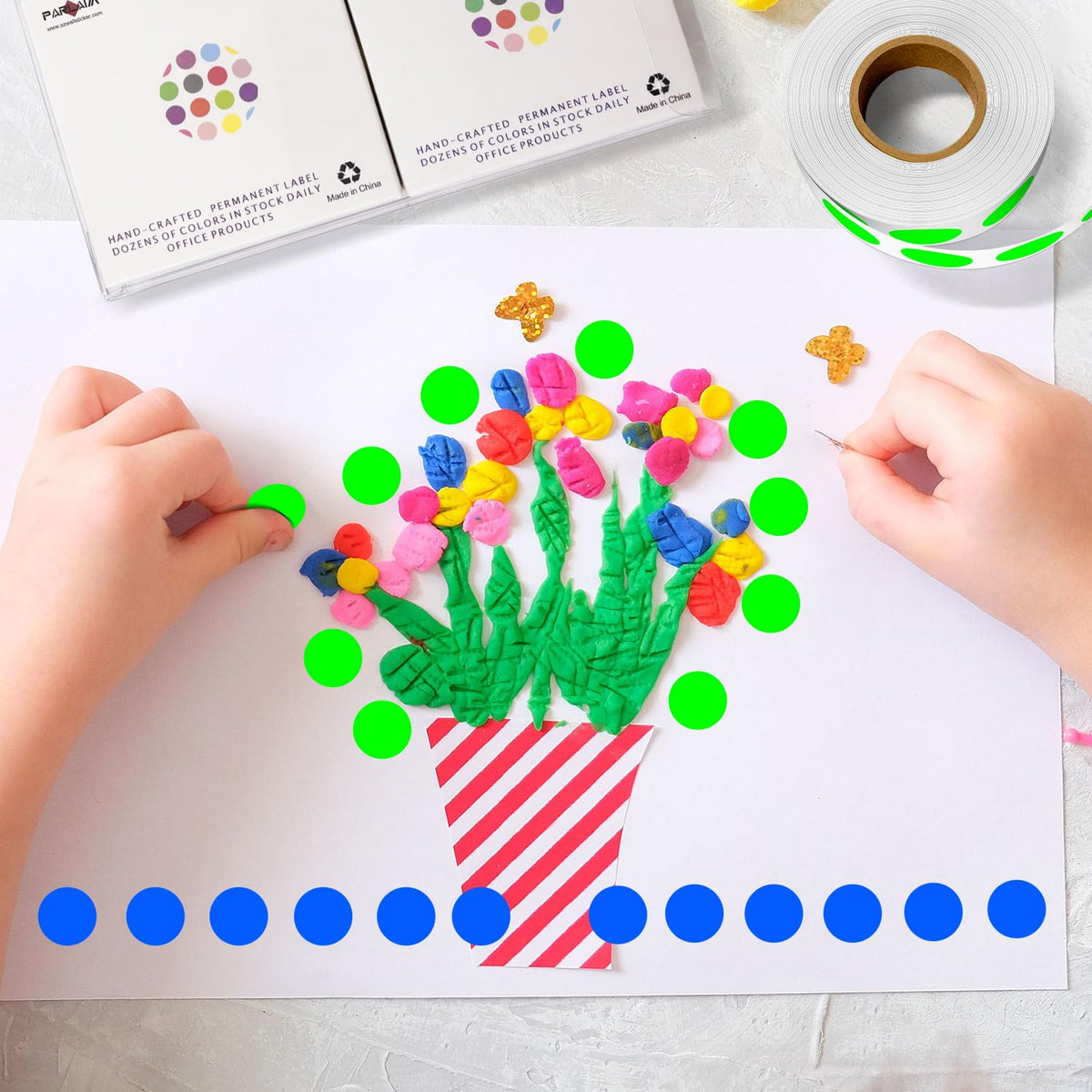 0.5" Circle Dot Stickers 2000 Color Coded Labels, Fluorescent Green+ Blue