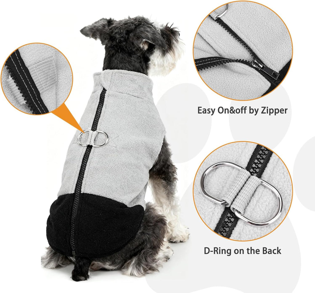 Dog Fleece Vest Sweater, Zip Up Step-in Pullover Warm Puppy Jacket with Dual Leash D-Ring for Small Medium Dogs, Cozy