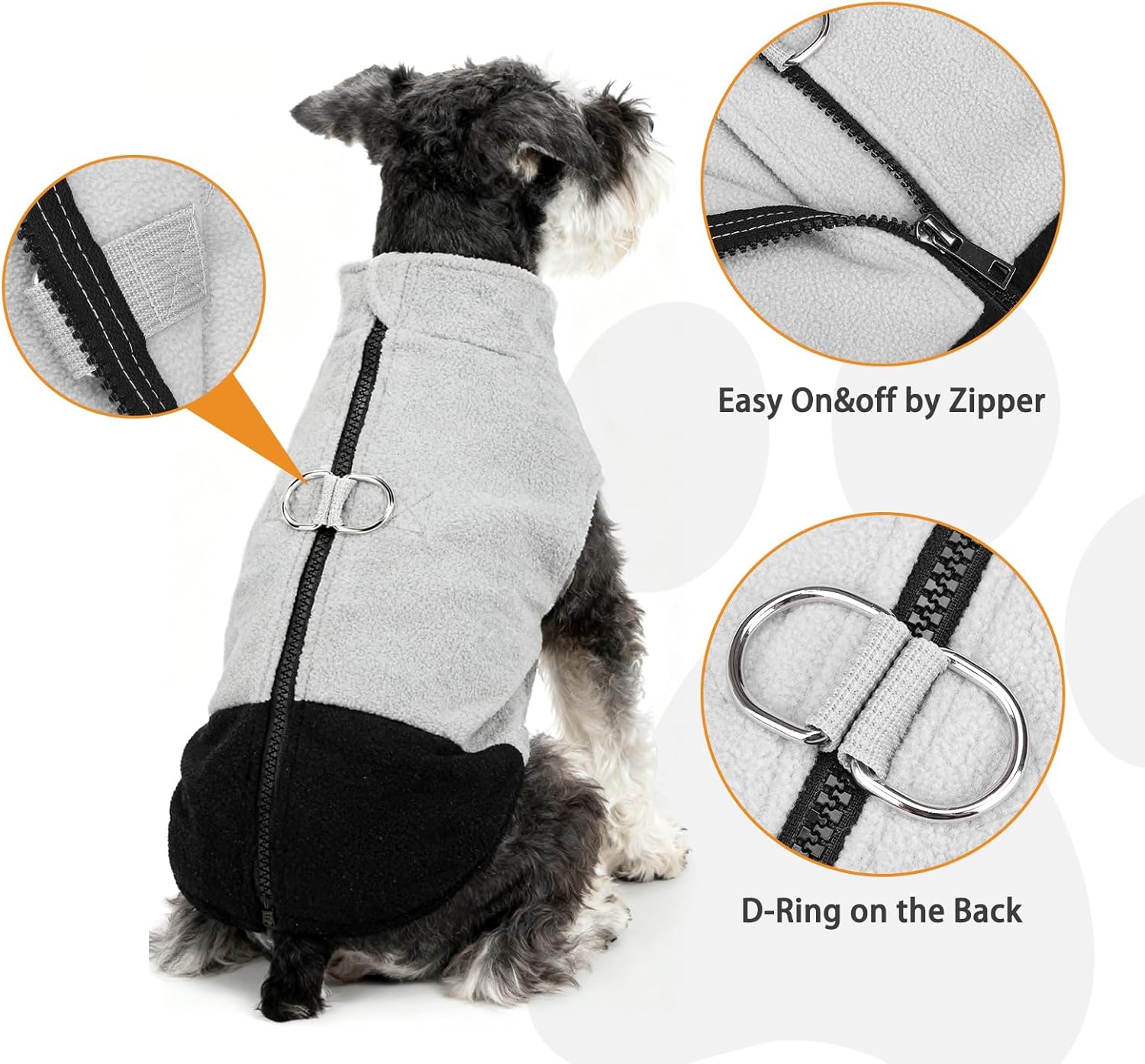 Dog Fleece Vest Sweater, Zip Up Step-in Pullover Warm Puppy Jacket with Dual Leash D-Ring for Small Medium Dogs, Cozy
