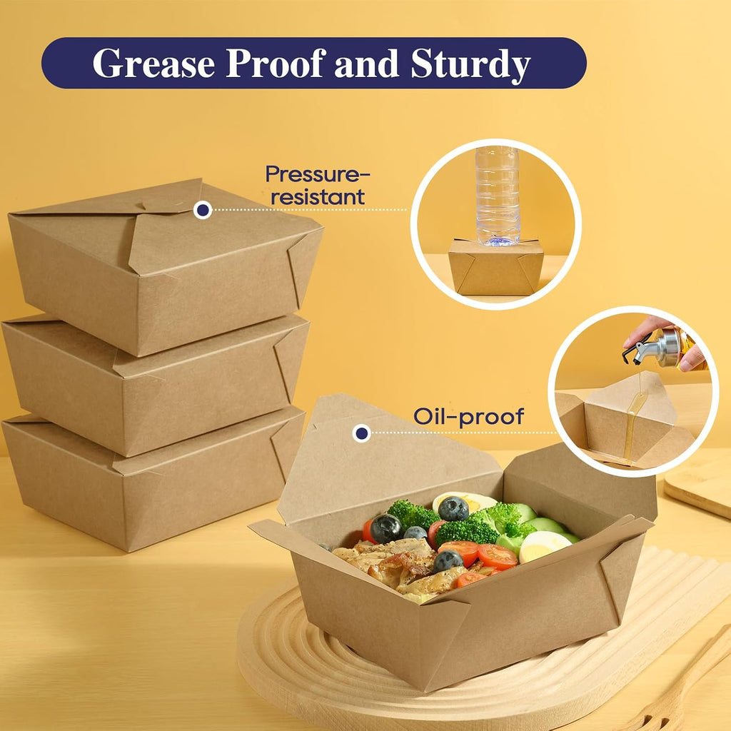50 Pack 45 oz Leak Grease Resistant Kraft Brown To Go Boxes