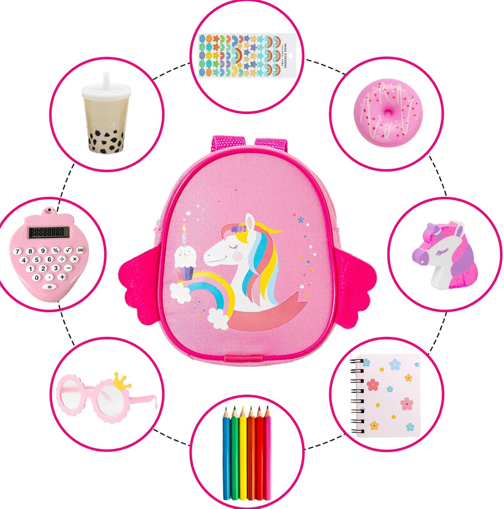 Doll Clothes and Accessories School Supplies Playset for 18 Inch Girl Doll with Doll Clothes,School Bags, Student