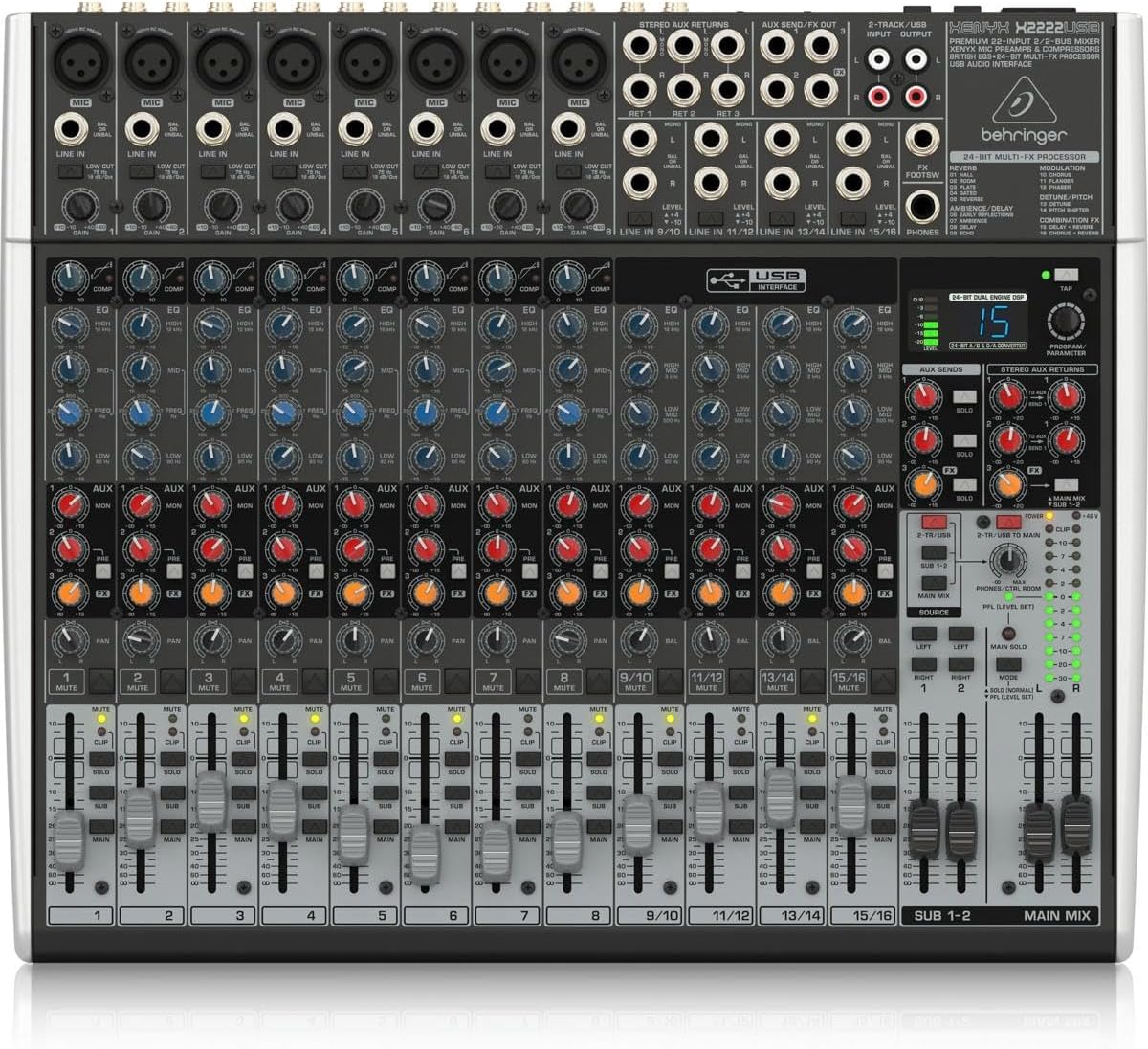 Xenyx X2222USB Premium 22-Input 2/2-Bus Mixer with XENYX Mic Preamps & Compressors