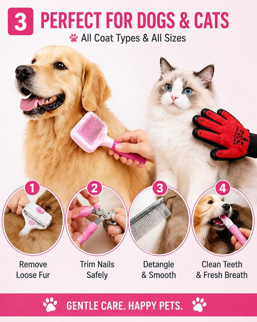 Pet Grooming Kit 12-in-1 for Dogs & Cats - Professional Deshedding Brush, Nail Clipper, Slicker Brush Flea Comb