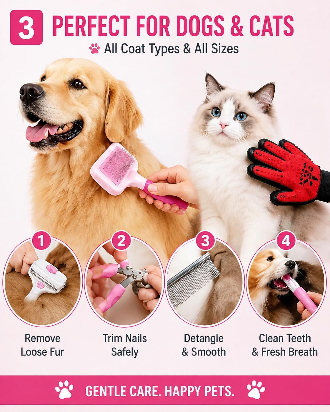 Pet Grooming Kit 12-in-1 for Dogs & Cats - Professional Deshedding Brush, Nail Clipper, Slicker Brush Flea Comb