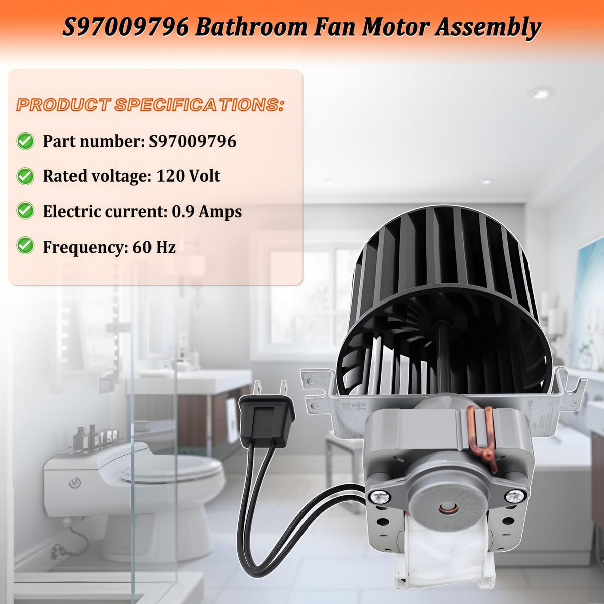 S97009796 Bathroom Fan Motor Assembly for Bulb Ceiling Heater 164-E/G/J/K/L/M & 162-E/G/J/K/L/M Bath Fan Motor Blower Replacement Parts 97009796, S97009758, S99080280