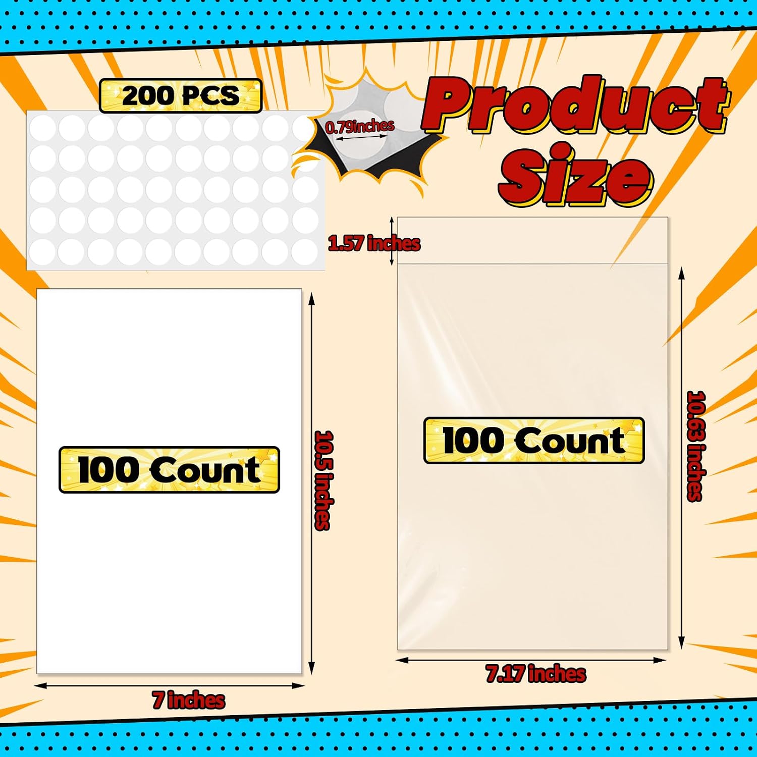 100 Sets Silver Age Comic Book Bags and Boards Thickened 27PT Comic Boards | 7 x 10.5 Inch Acid-Free Backing Boards