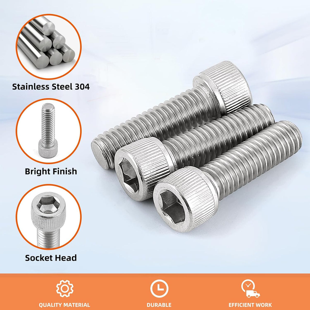 10-24 x 5/8" Socket Head Cap Screws, Full Thread, Allen Socket Drive, 304 Stainless Steel 18-8, Bright Finish, Quantity 50