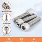 3/8-16 x 1-1/2" Socket Head Cap Screws Bolts, Stainless Steel 18-8 (304), Bright Finish, Fully Threaded, Allen Socket Drive, 10 PCS