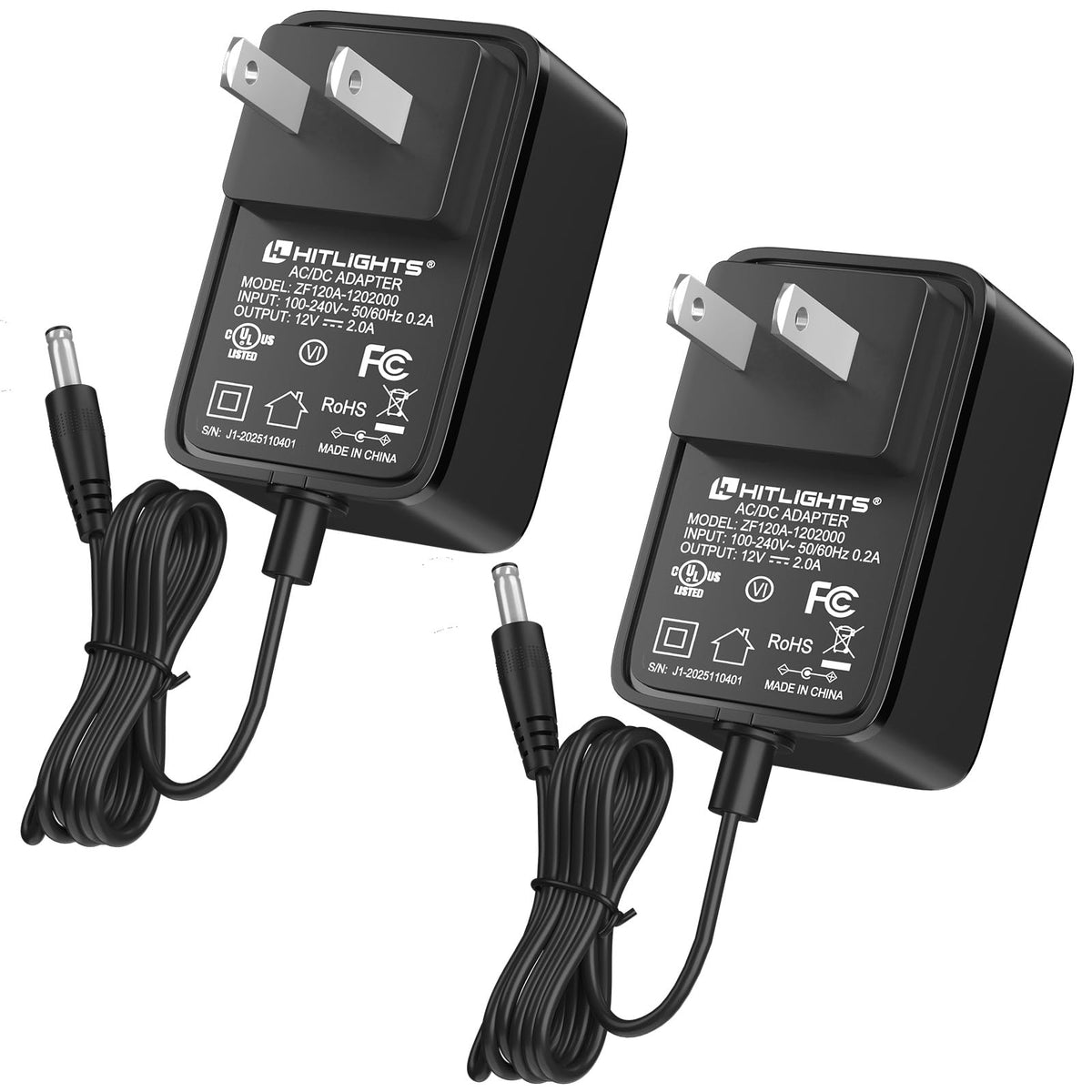 12V 2A 24W Power Supply, AC/DC LED Adapter, Class 2, UL, 2 Pack