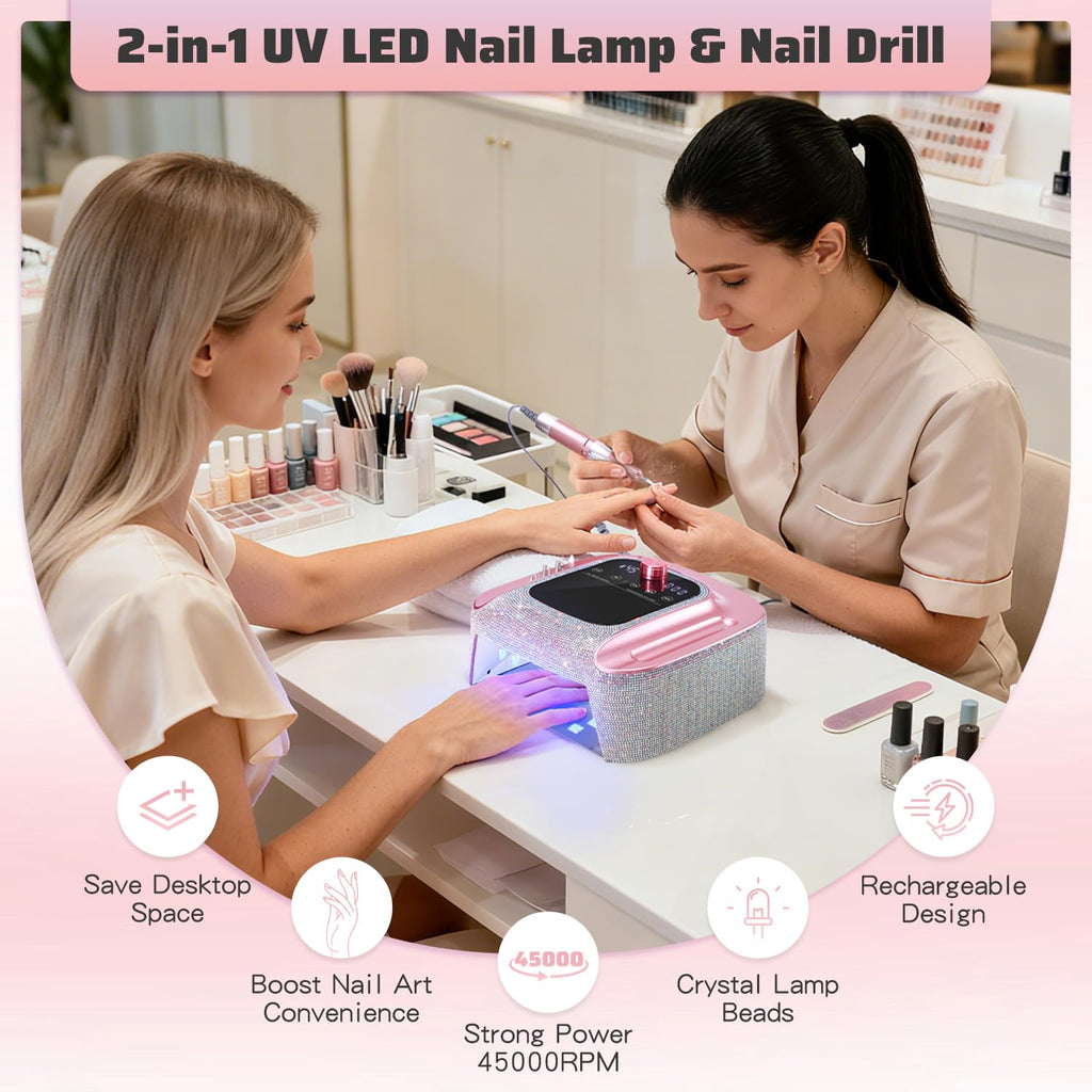 2-in-1 UV Nail Lamp Electric Nail Drill Kit, Cordless UV Light for Gel Nail | Rechargeable Fast Curing Lamp for All
