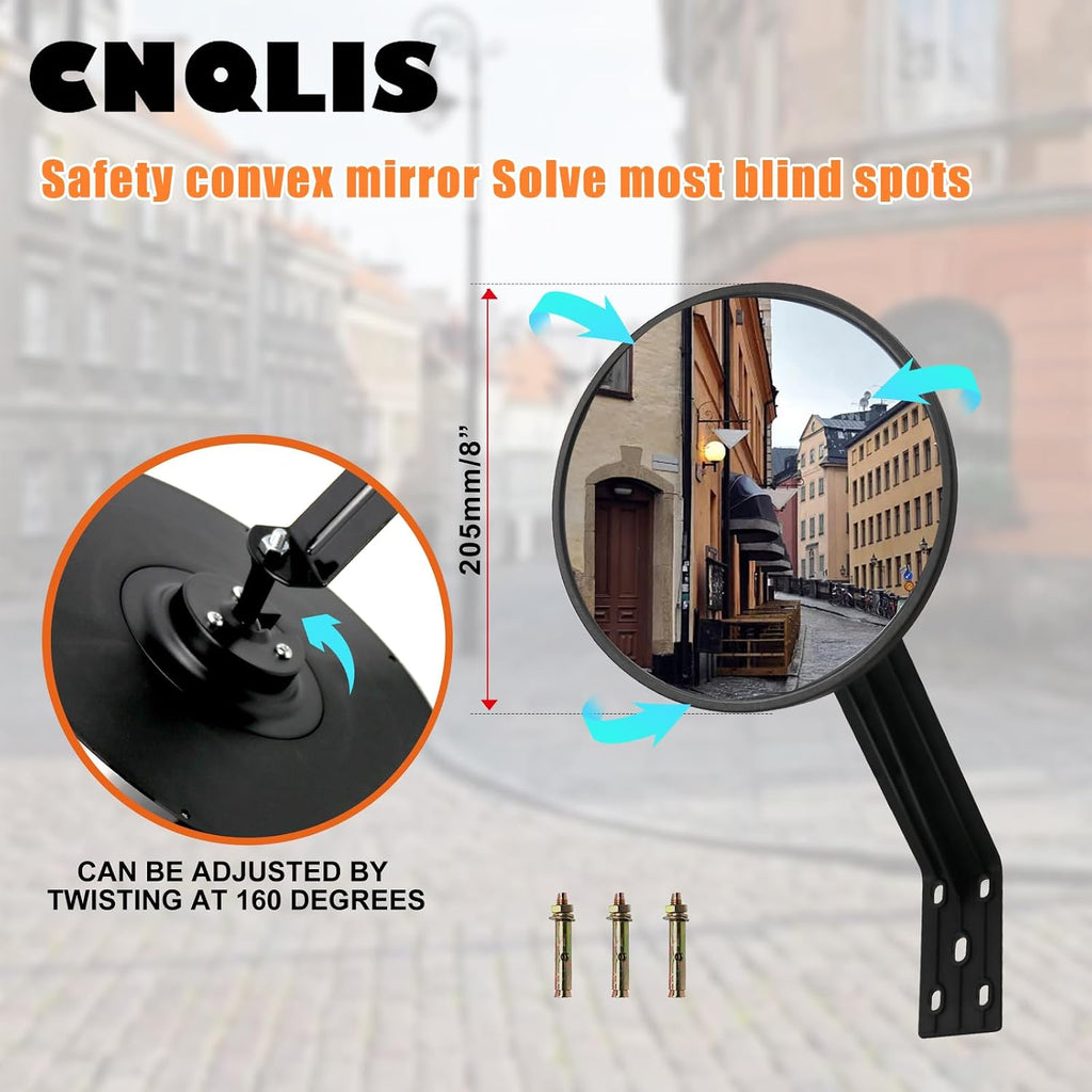 8" Convex Mirror Outdoor with Adjustable Wall Fixing Bracket（1 Pcs） | Blindspot Traffic Mirror for Driveway Garage