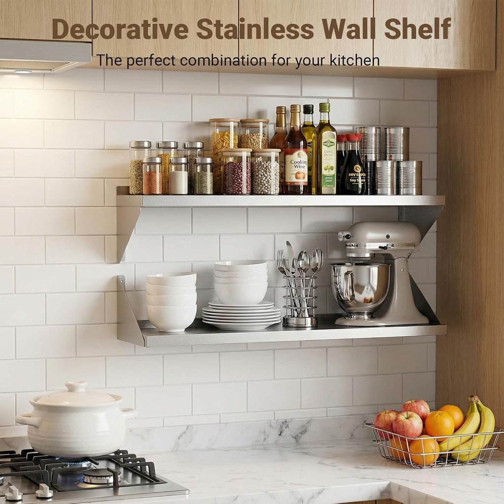 Stainless Steel Wall Shelf with Reversible Brackets,12" x 36"