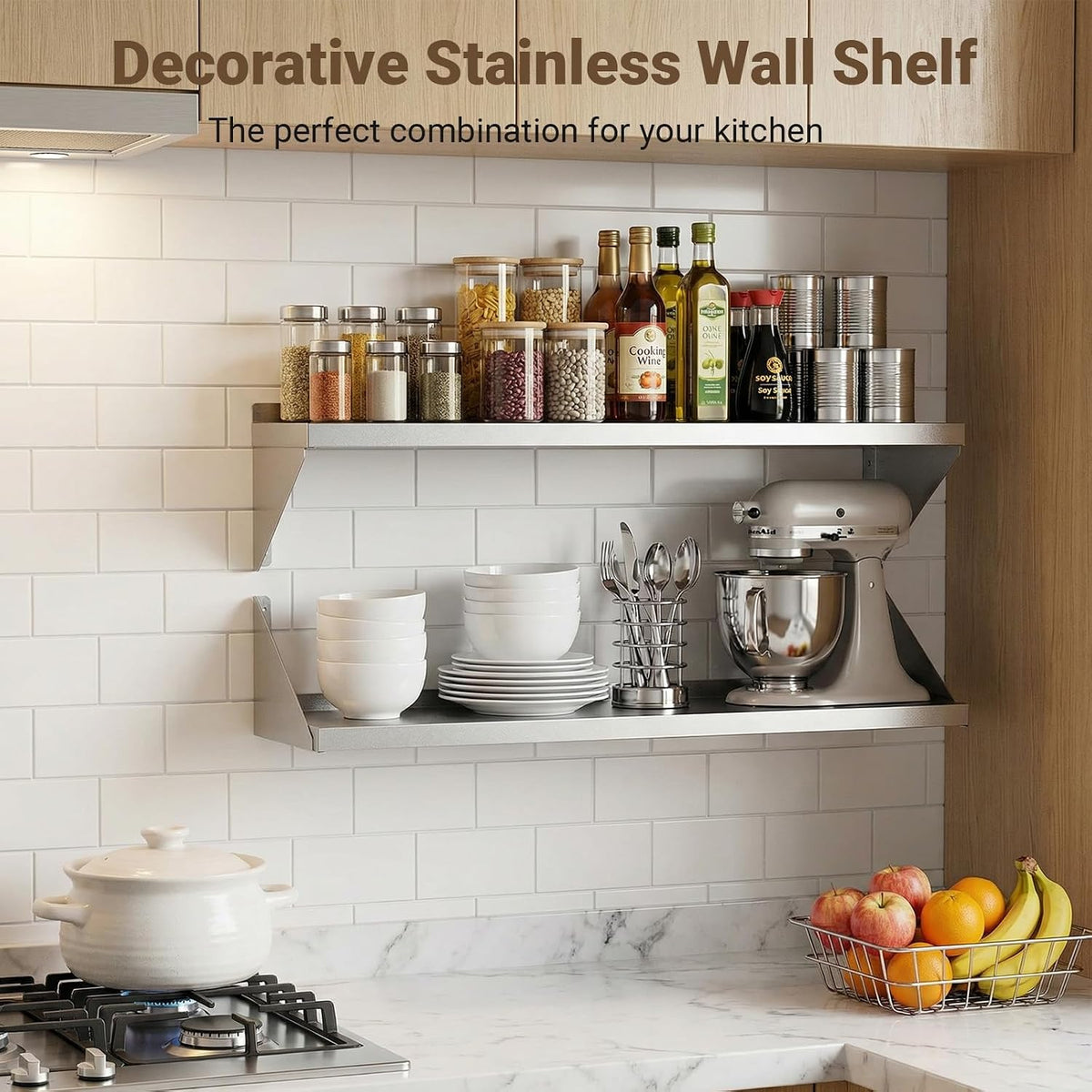 Stainless Steel Wall Shelf with Reversible Brackets,12" x 36"