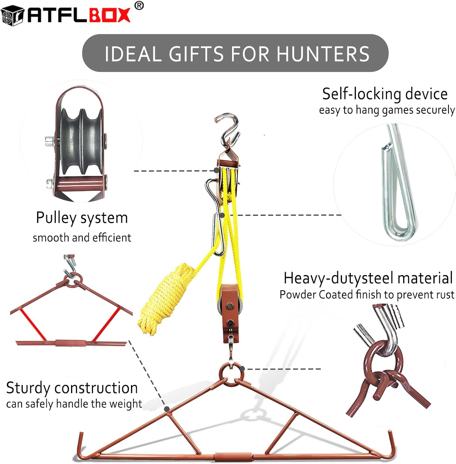 Game Hoist Gambrel with 700LB Capacity Deer Hanger and Elk Dual Pulley Hoist Lift System, Hunting Game Hanging Kit