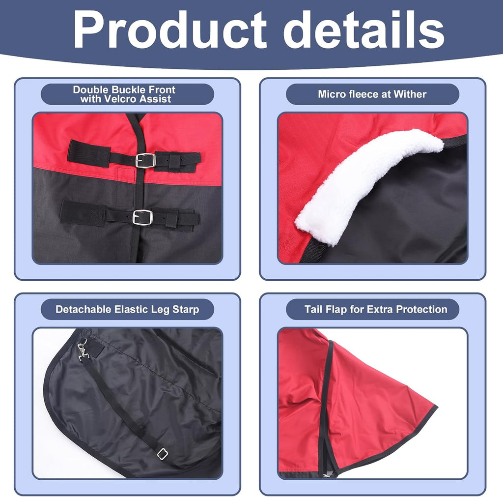 600D Horse Blanket, 0g No-Fill Waterproof Turnout Rain Sheet