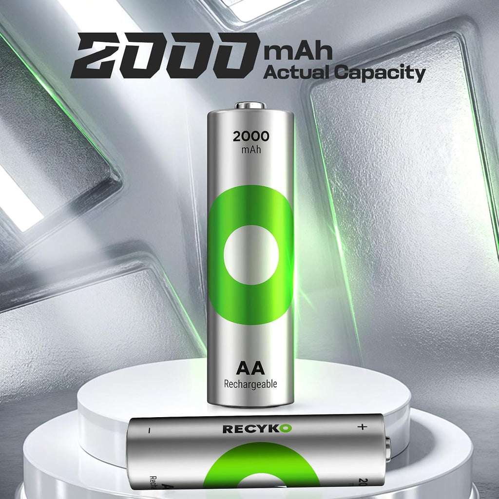 Rechargeable AA Batteries 2000mAh – Pre-Charged – Re-use 1000+ Times – Retains Power After 6 Years –Rechargeable NiMH