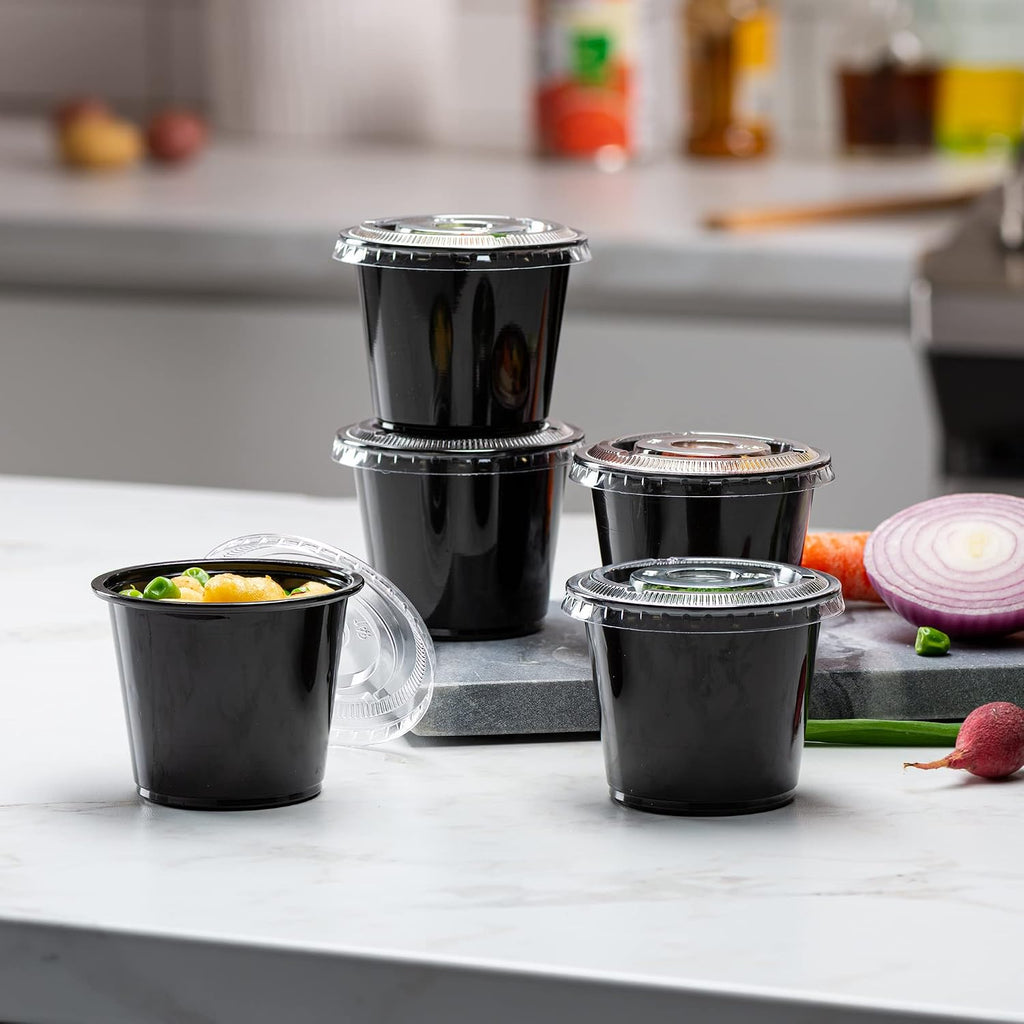 Black Diposable Plastic Portion Cups 4 oz - 100 Sets