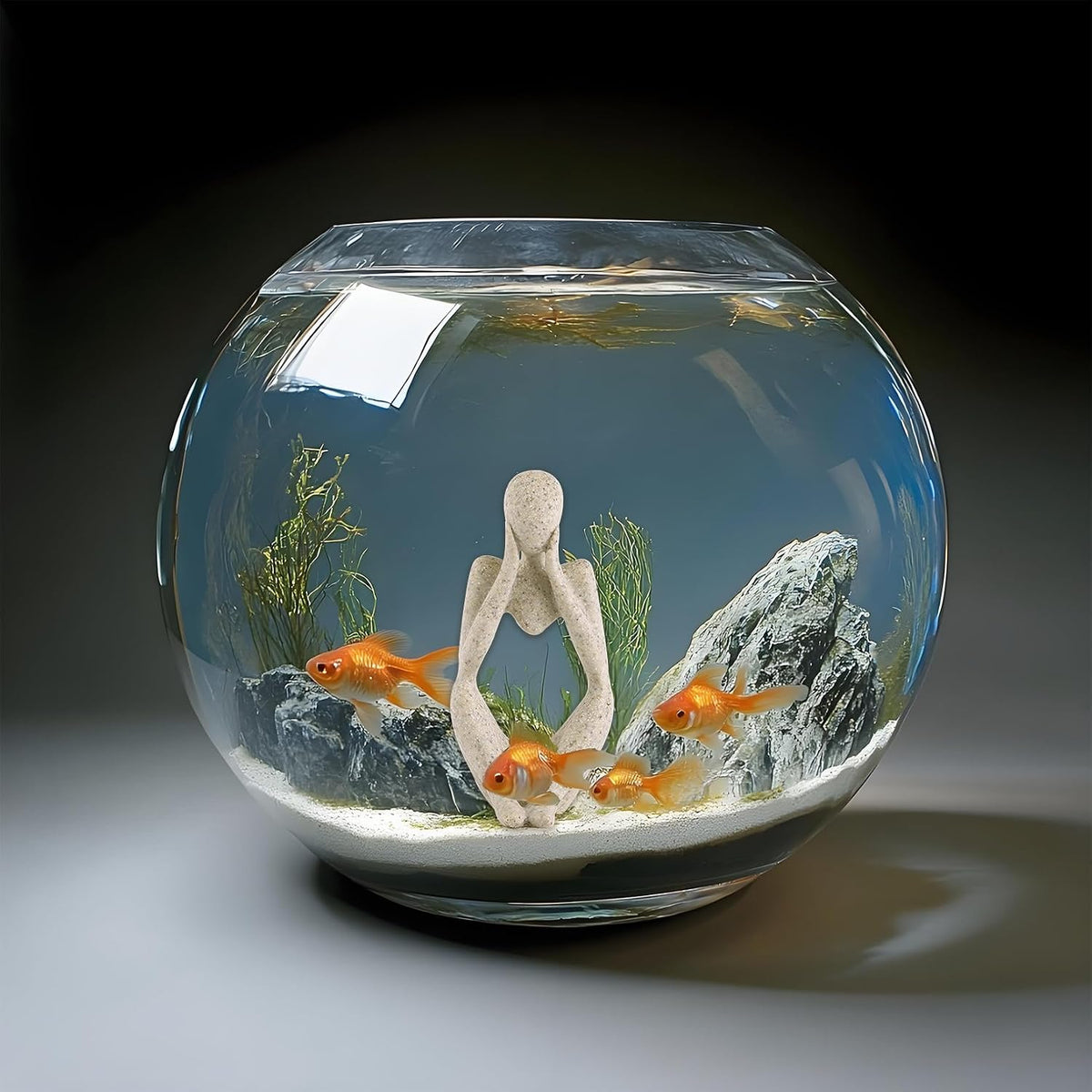 Minimalist Thinker Statue, Fish Tank Decor, Aquarium Ornament for Desk