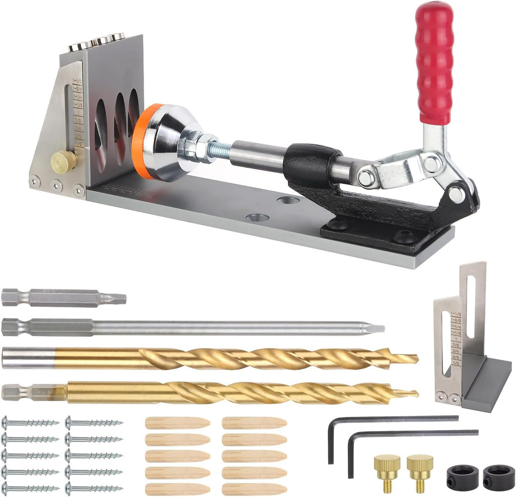 pocket hole jig Kit,Professional Woodworking Dowel Jig Kit,Upgraded All-Metal Pocket Screw Jig for Carpentry Joinery