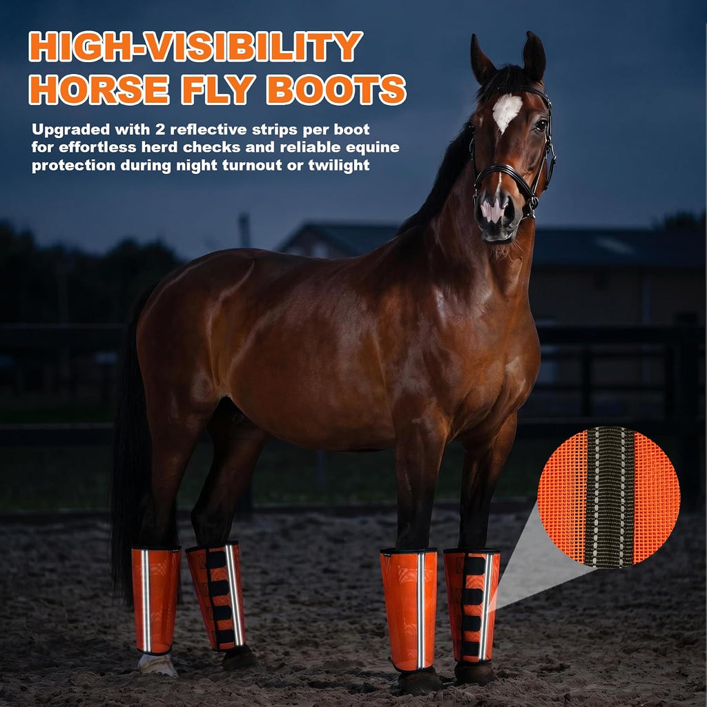 Horse Fly Boots Set of 4, Breathable Mesh Protectores para Caballos, Lightweight Fly Protection for Horse Legs