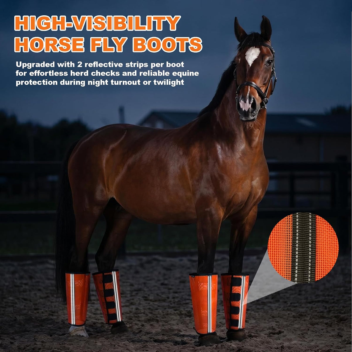 Horse Fly Boots Set of 4, Breathable Mesh Protectores para Caballos, Lightweight Fly Protection for Horse Legs