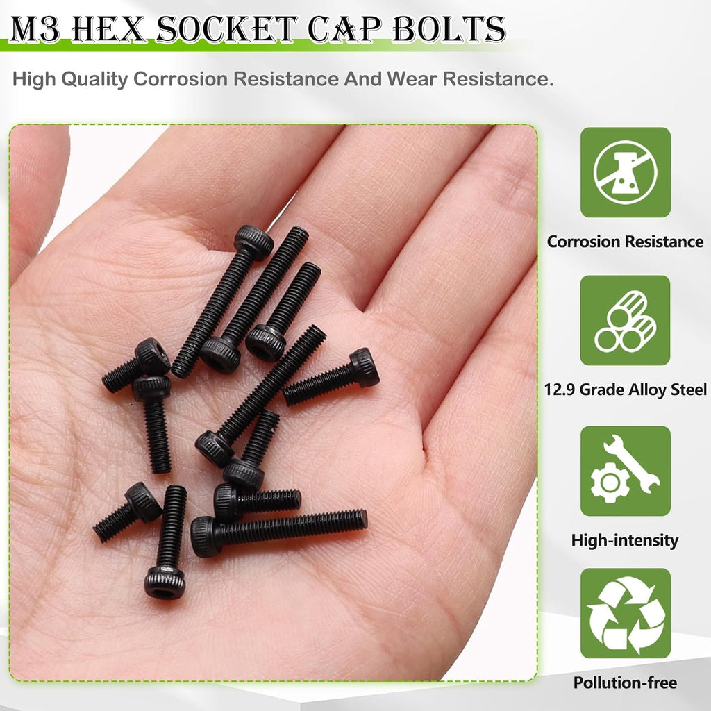 mxuteuk M3 x 8mm Screws,12.9 Grade Alloy Steel,Hex Socket Head Cap Screws Suitable for 3D Printer(150PCS)