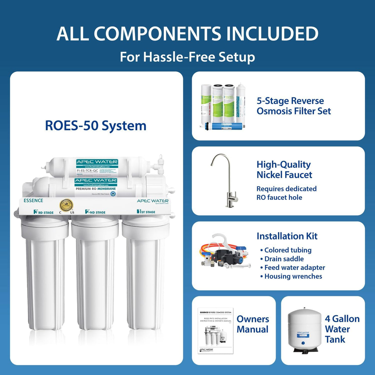 ROES-50, 5-Stage Under Sink Reverse Osmosis System, 50 GPD