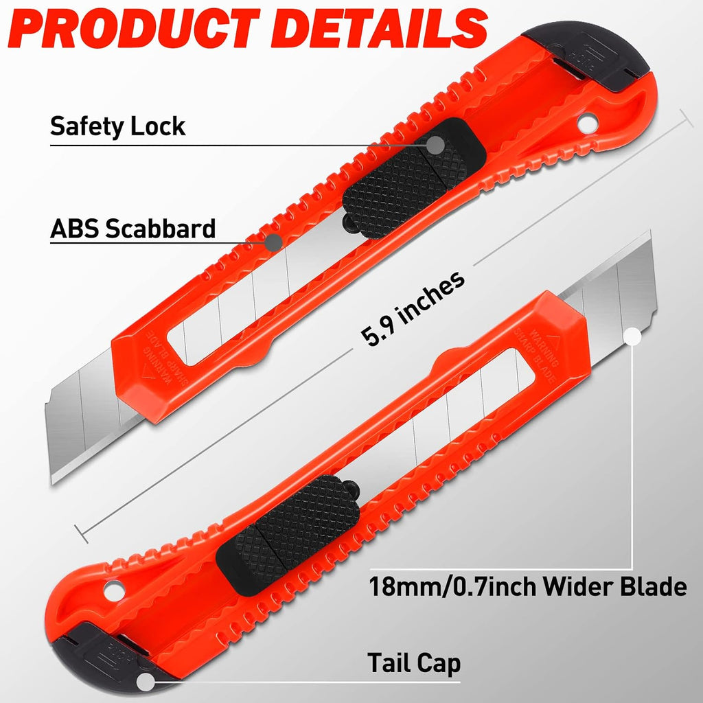 30 Pack Box Cutter Retractable, 18mm Utility Knife, Snap-Off Blade