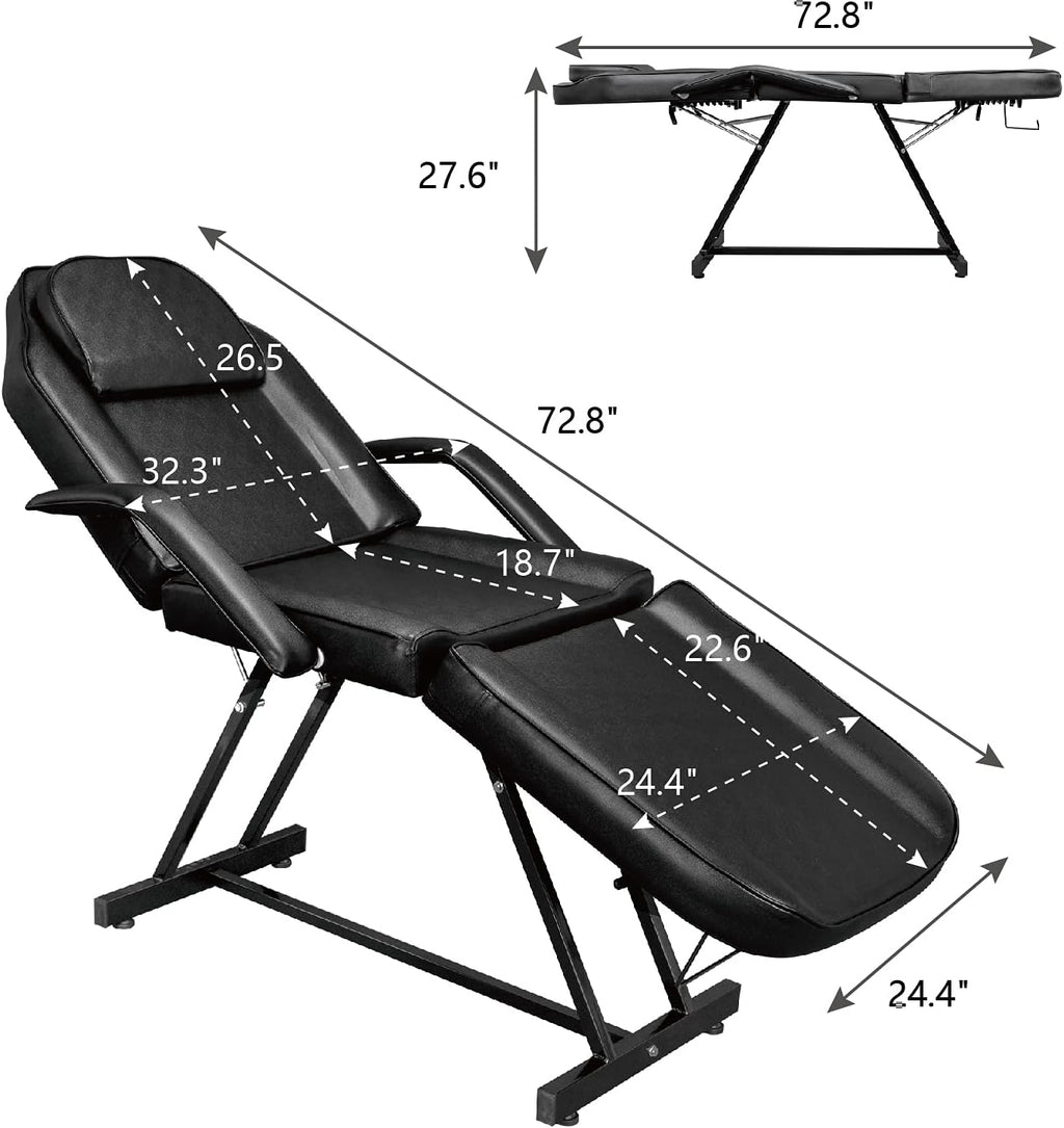 Massage Salon Tattoo Chair Esthetician Bed with Hydraulic Stool,Multi-Purpose 3-Section Facial Bed Table, Adjustable