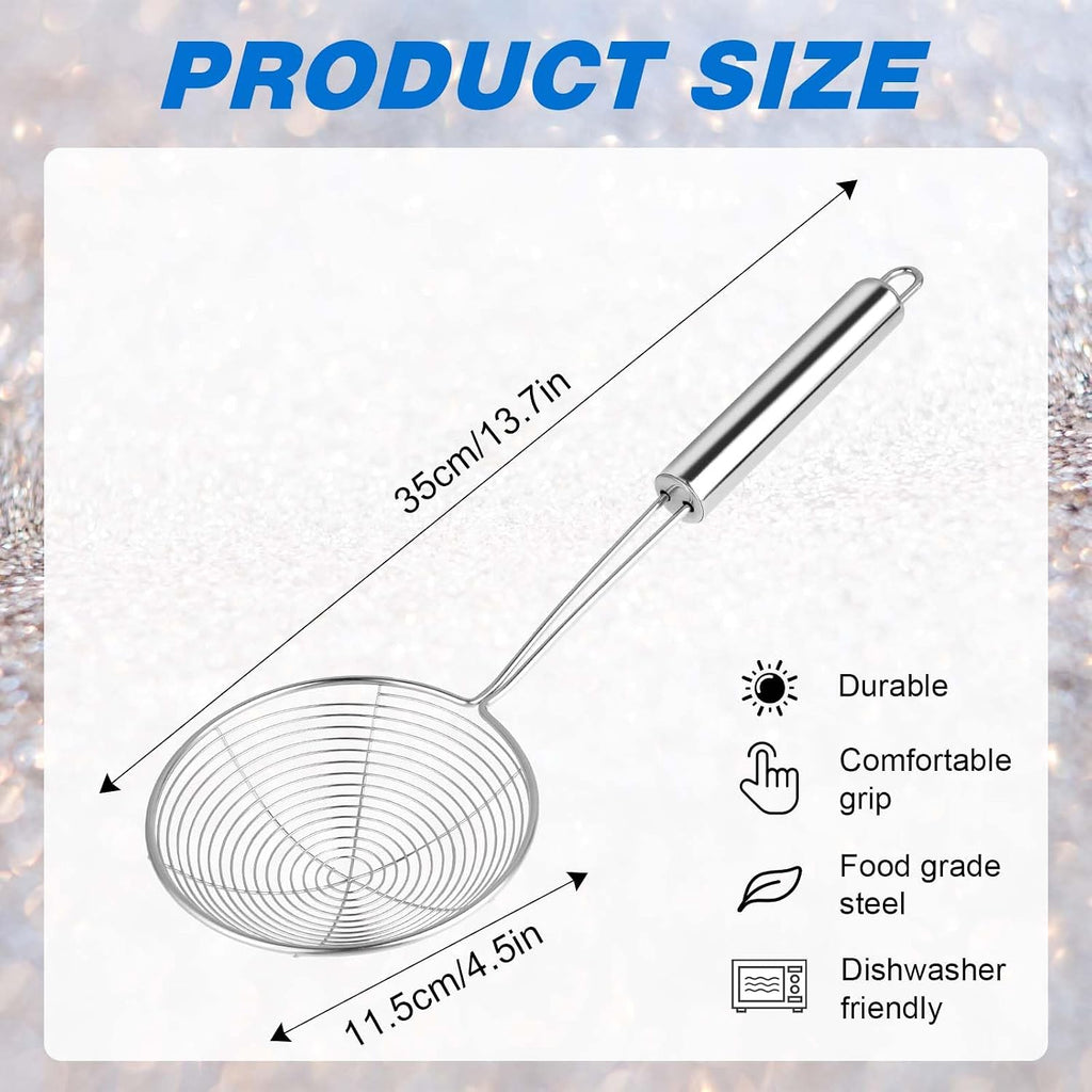 Steel Spider Strainer Skimmer Ladle - Wire Strainer Pasta Skimmer for Kitchen Cooking and Frying