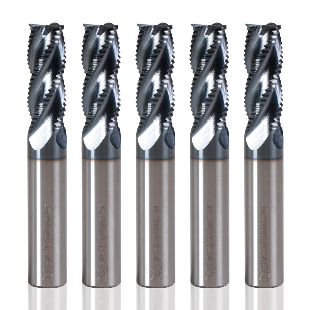 XYunEnZ 3/8" 4 Flute Roughing End Mill AlTiN Coated Carbide, 5Pcs