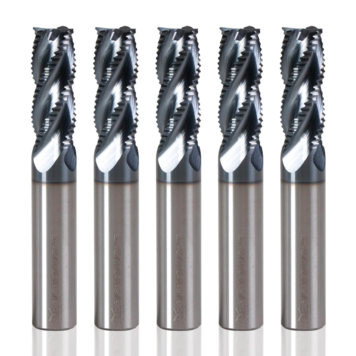 XYunEnZ 3/8" 4 Flute Roughing End Mill AlTiN Coated Carbide, 5Pcs