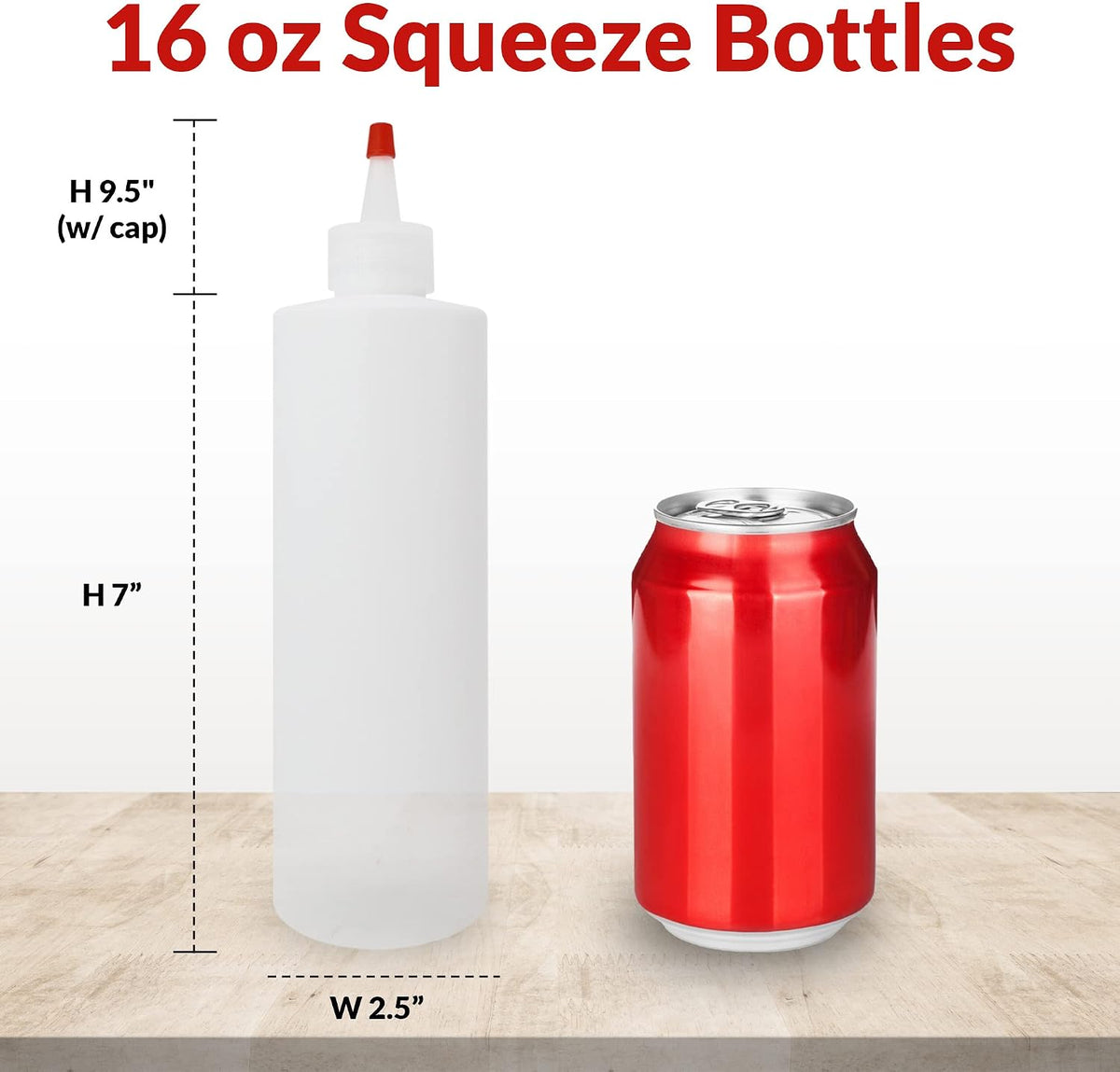Plastic Squeeze Bottles, 16 oz. | 10 Pack | Clear with Red Tip Cap