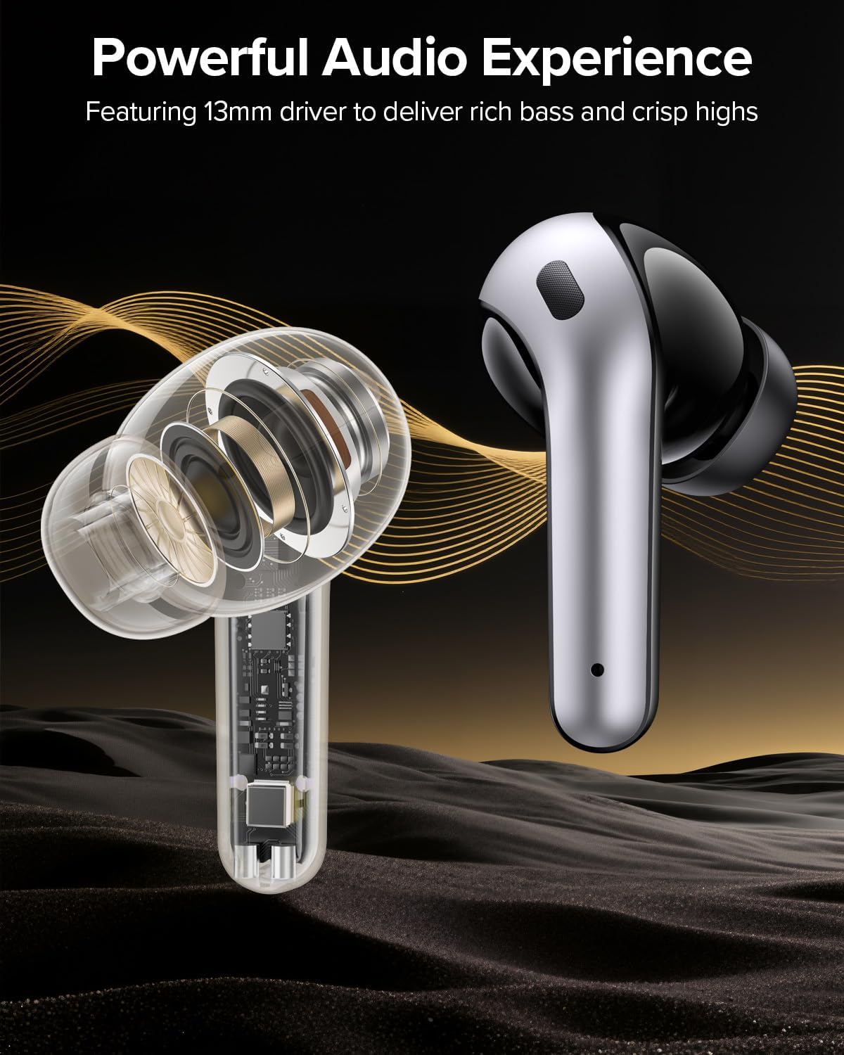 Bluetooth Headphones True Wireless Earbuds 60H Playback LED Power Display Earphones with Wireless Charging Case IPX5