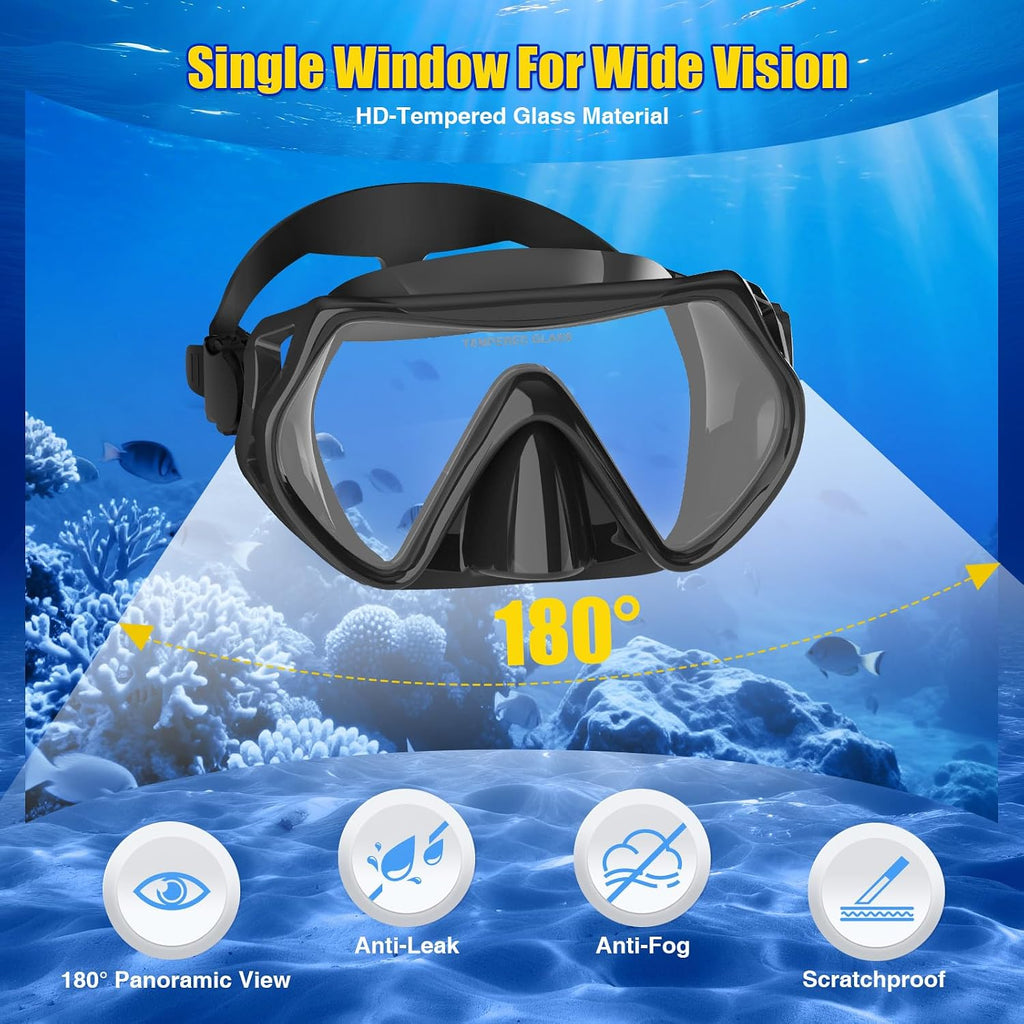 Dry Snorkel Set,Panoramic Wide View Anti-Fog Scuba Diving Mask,Professional Snorkeling Gear for Adults