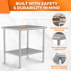 30 x 36 Inch All Stainless Steel Work Table, Commercial Prep Table